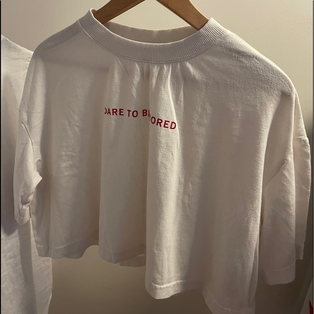 Weekday White “Dare to Be Bored” Crop Top, Size X-Small
